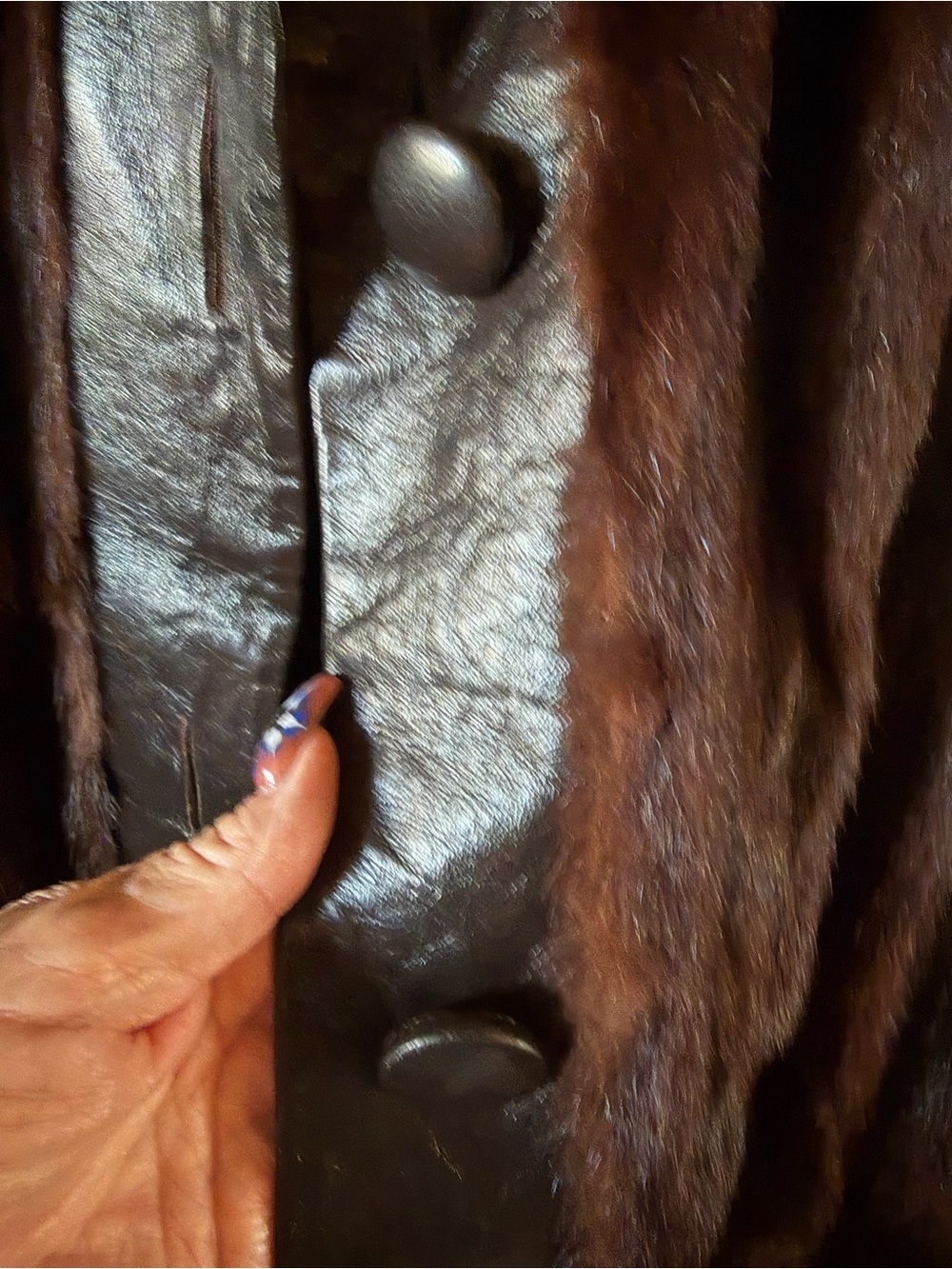 Dark Chocolate Leather & Mink Fur Coat - Picture 4 of 5